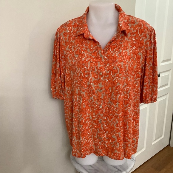 Ichi Flowy Orange Floral Shirt XL 40:bust - Picture 1 of 11